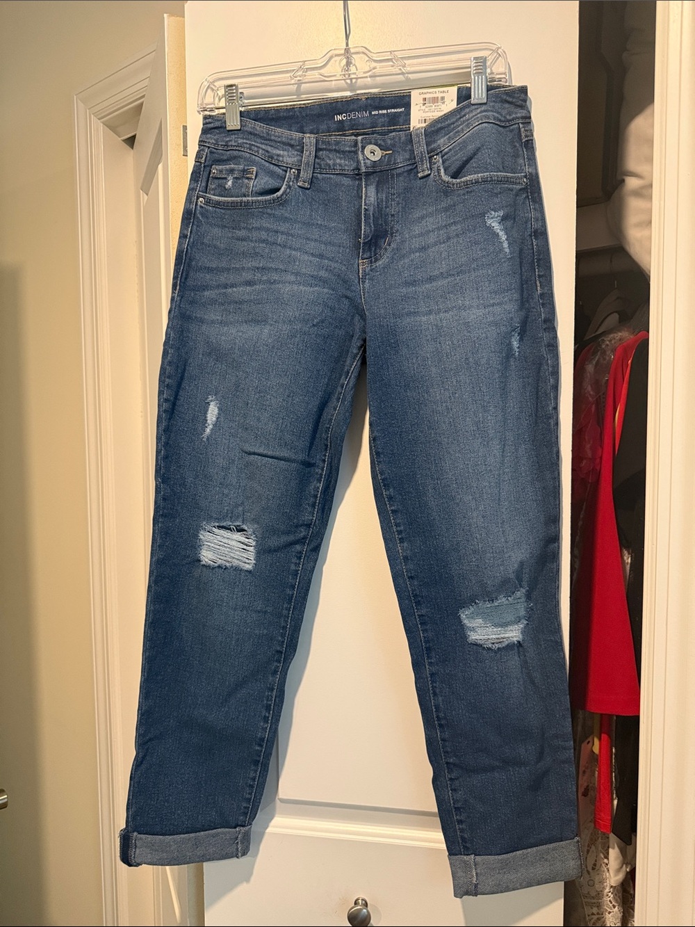 INC International Concepts Distressed Dark Blue Boyfriend Jeans